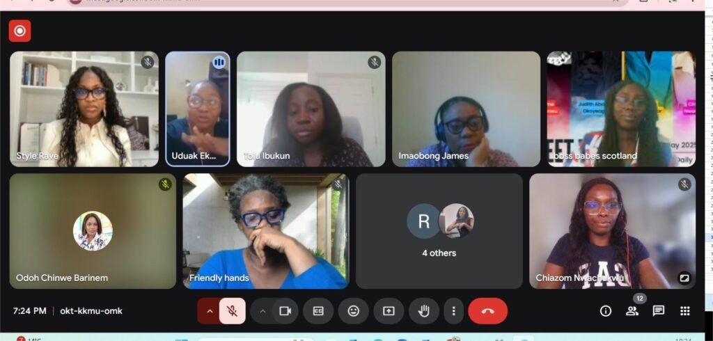 A screenshot of a virtual meeting featuring women judging for an event